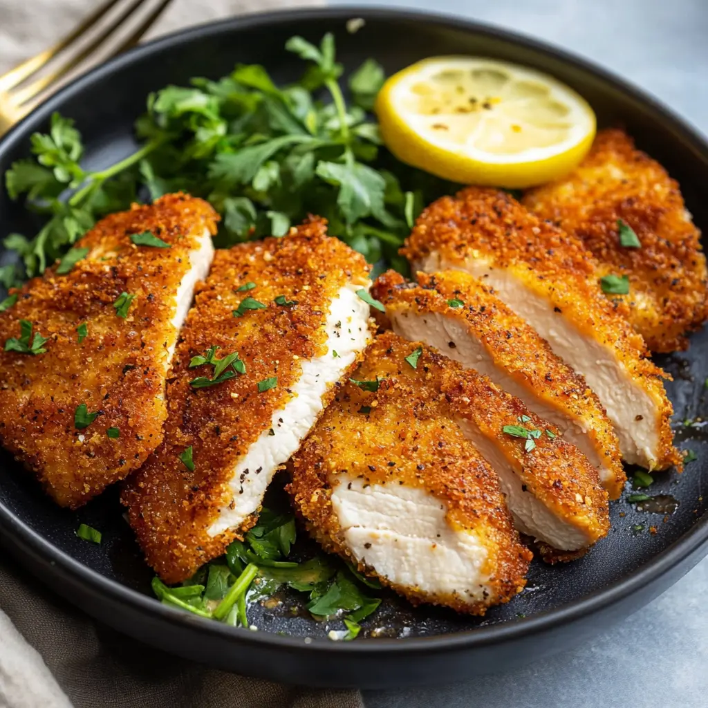 AIR FRYER CRISPY CHICKEN BREAST centered hero view, clean and uncluttered