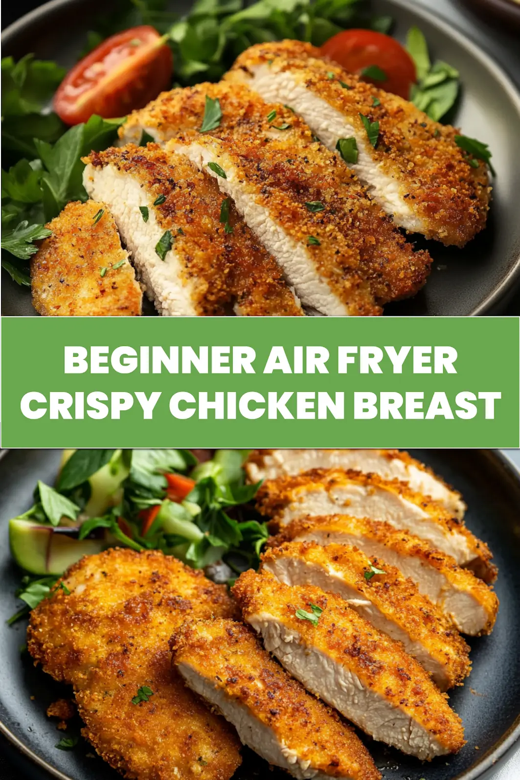 AIR FRYER CRISPY CHICKEN BREAST centered hero view, clean and uncluttered