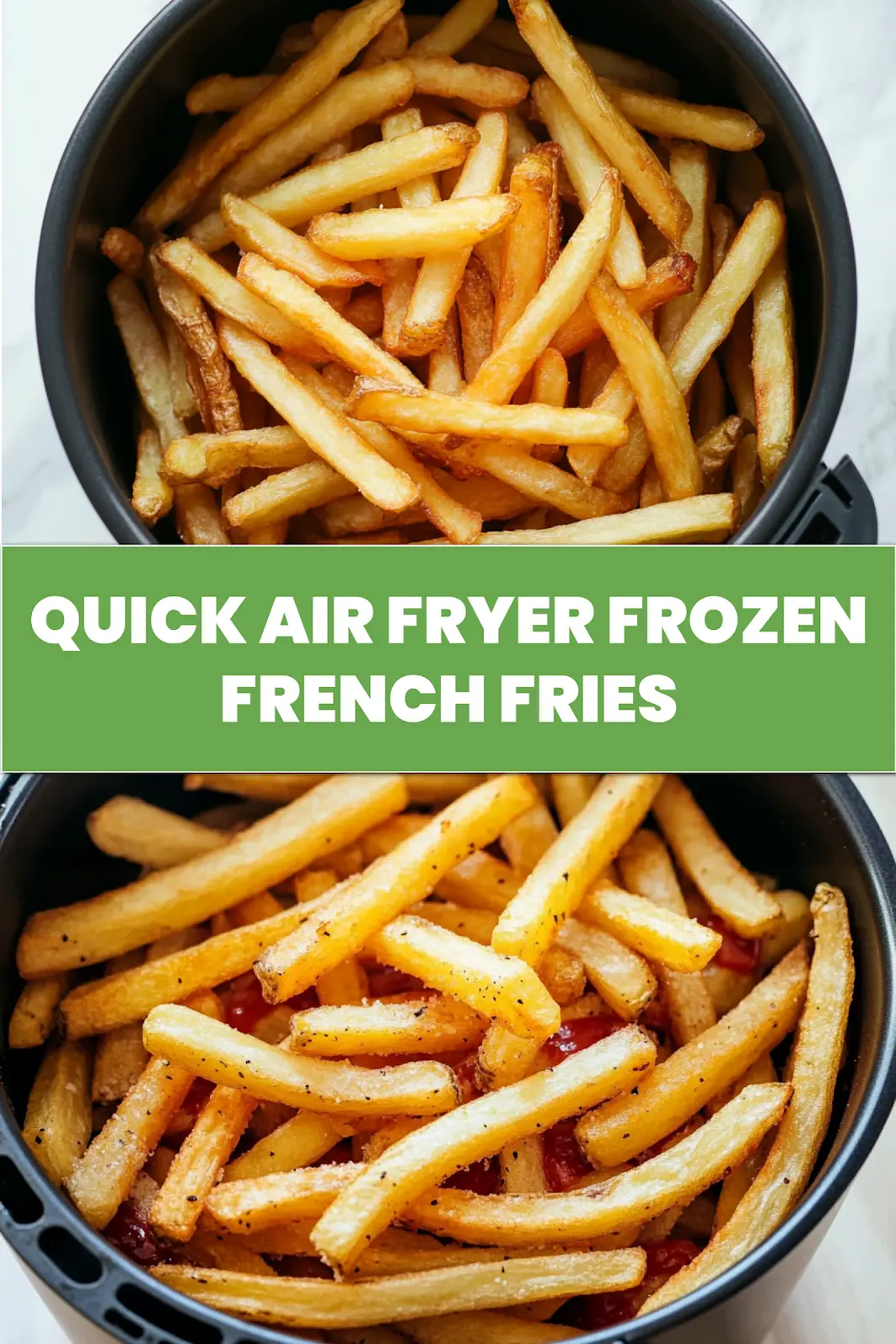 Pinterest pin image of golden crispy air fryer frozen french fries