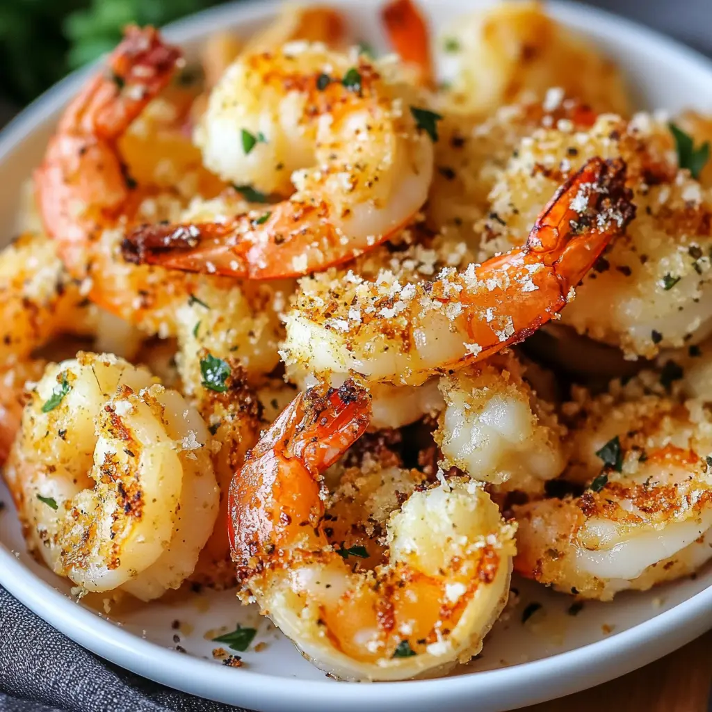AIR FRYER GARLIC PARMESAN SHRIMP centered hero view, clean and uncluttered