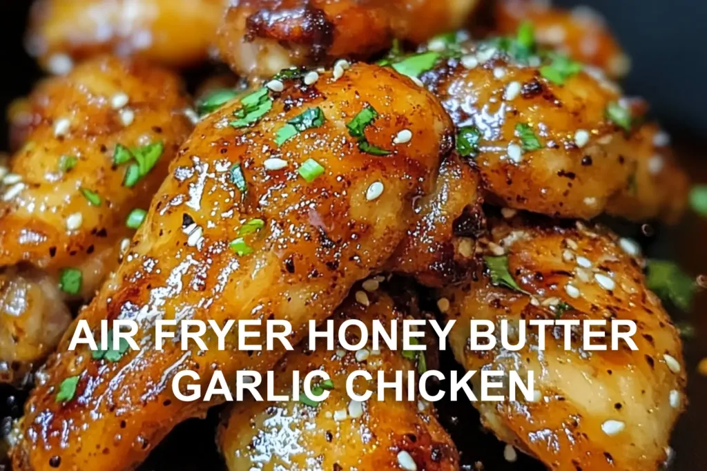 AIR FRYER HONEY BUTTER GARLIC CHICKEN centered hero view, clean and uncluttered