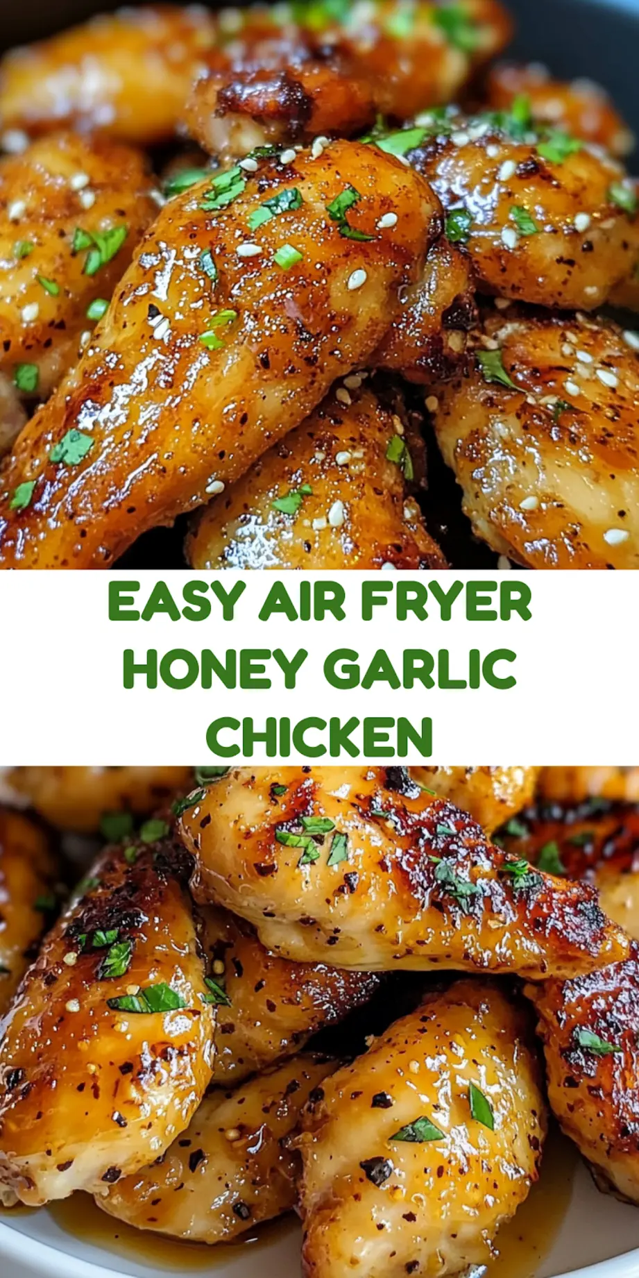 Air Fryer Honey Butter Garlic Chicken Recipe Easy 7 Air fryer honey butter garlic chicken recipe pin image with golden tenders and glaze