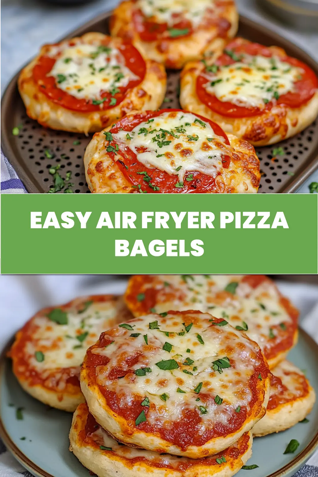 AIR FRYER PIZZA BAGELS centered hero view, clean and uncluttered
