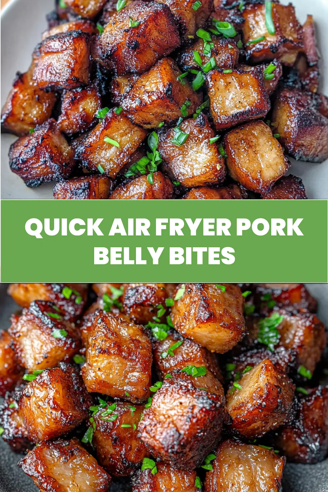 AIR FRYER PORK BELLY BITES centered hero view, clean and uncluttered