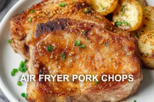 AIR FRYER PORK CHOPS centered hero view, clean and uncluttered