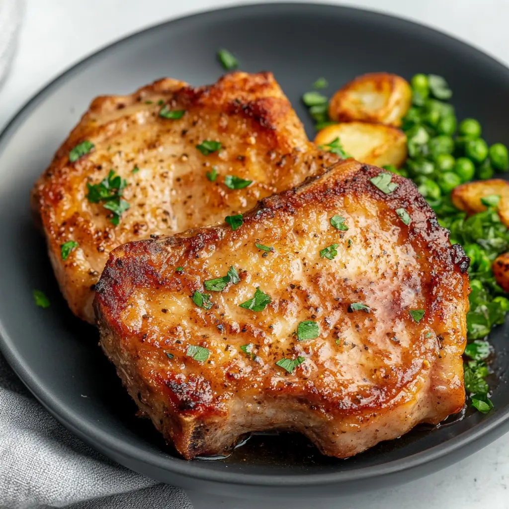 AIR FRYER PORK CHOPS centered hero view, clean and uncluttered
