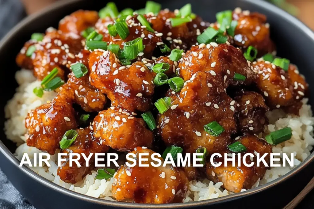AIR FRYER SESAME CHICKEN centered hero view, clean and uncluttered
