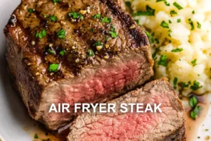 AIR FRYER STEAK centered hero view, clean and uncluttered