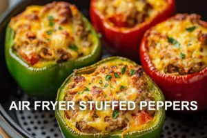 AIR FRYER STUFFED PEPPERS centered hero view, clean and uncluttered