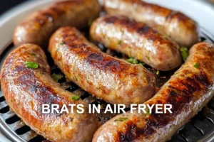 BRATS IN AIR FRYER centered hero view, clean and uncluttered