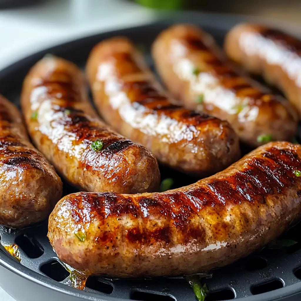 Brats in Air Fryer: Easy Recipe for Juicy Perfect Brats 6 Golden crispy bratwurst in air fryer basket
