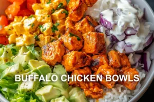 BUFFALO CHICKEN BOWLS centered hero view, clean and uncluttered