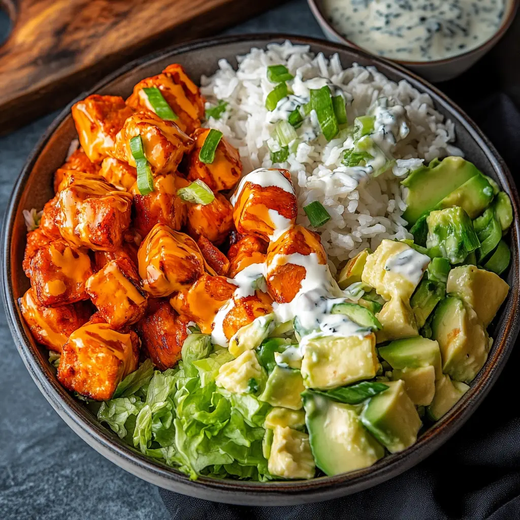 BUFFALO CHICKEN BOWLS centered hero view, clean and uncluttered