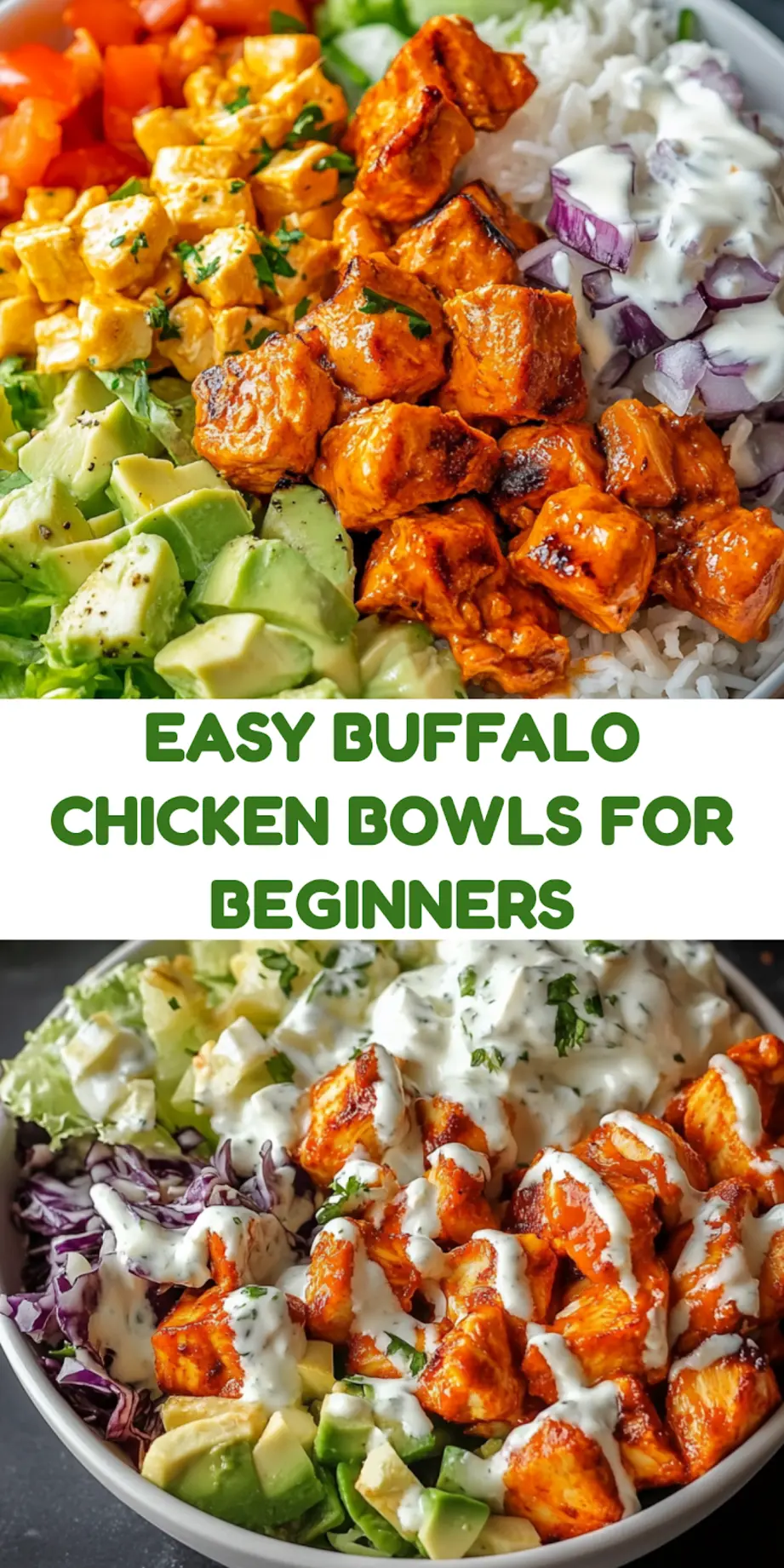 BUFFALO CHICKEN BOWLS centered hero view, clean and uncluttered