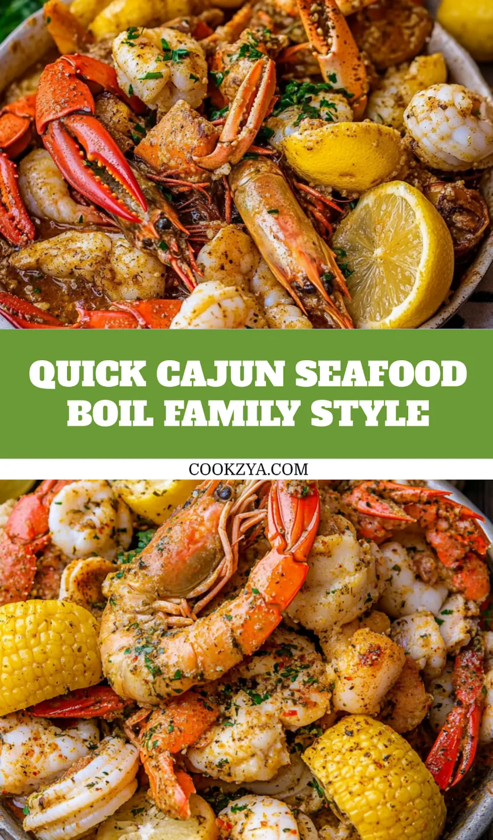 CAJUN SEAFOOD BOIL WITH GARLIC BUTTER SAUCE centered hero view, clean and uncluttered