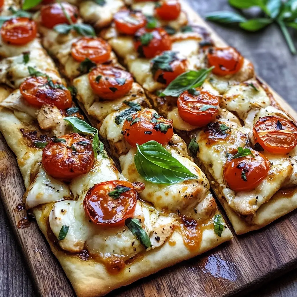 Chicken Caprese Flatbread Recipe Easy Fresh and Delicious 6 Chicken Caprese Flatbread centered hero view, clean and uncluttered