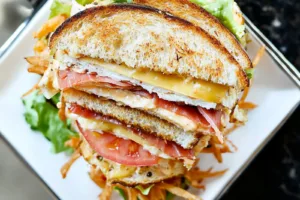 CLUB SANDWICH RECIPE centered hero view, clean and uncluttered