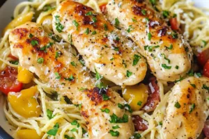 Copycat Olive Garden Chicken Scampi Recipe Easy Best COPYCAT OLIVE GARDEN CHICKEN SCAMPI centered hero view, clean and uncluttered