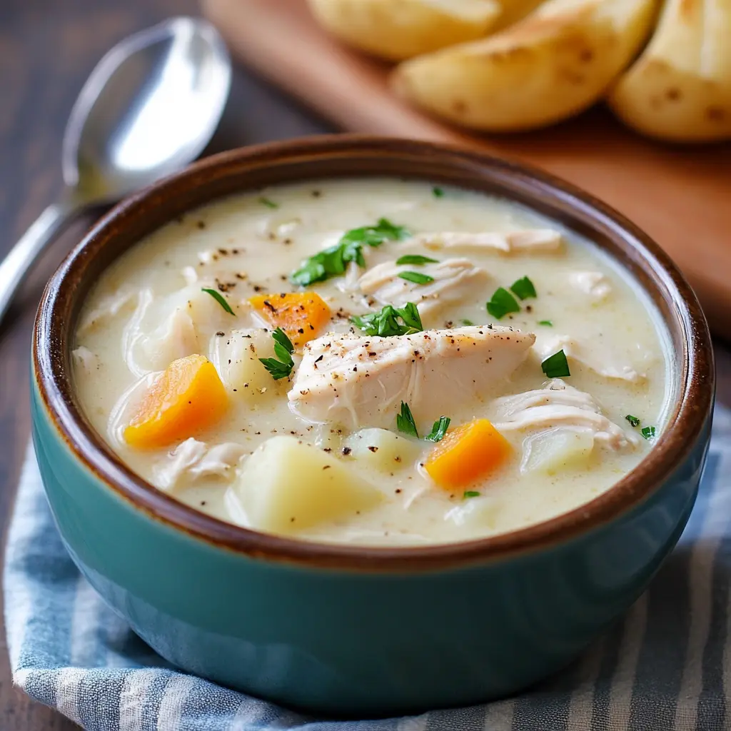 Creamy Slow Cooker Chicken and Potato Soup Recipe Easy 6 Creamy Slow Cooker Chicken and Potato Soup in a bowl, ready to serve