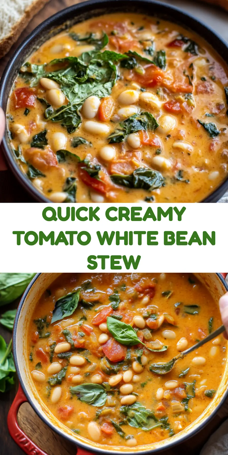 CREAMY TOMATO WHITE BEAN STEW centered hero view, clean and uncluttered