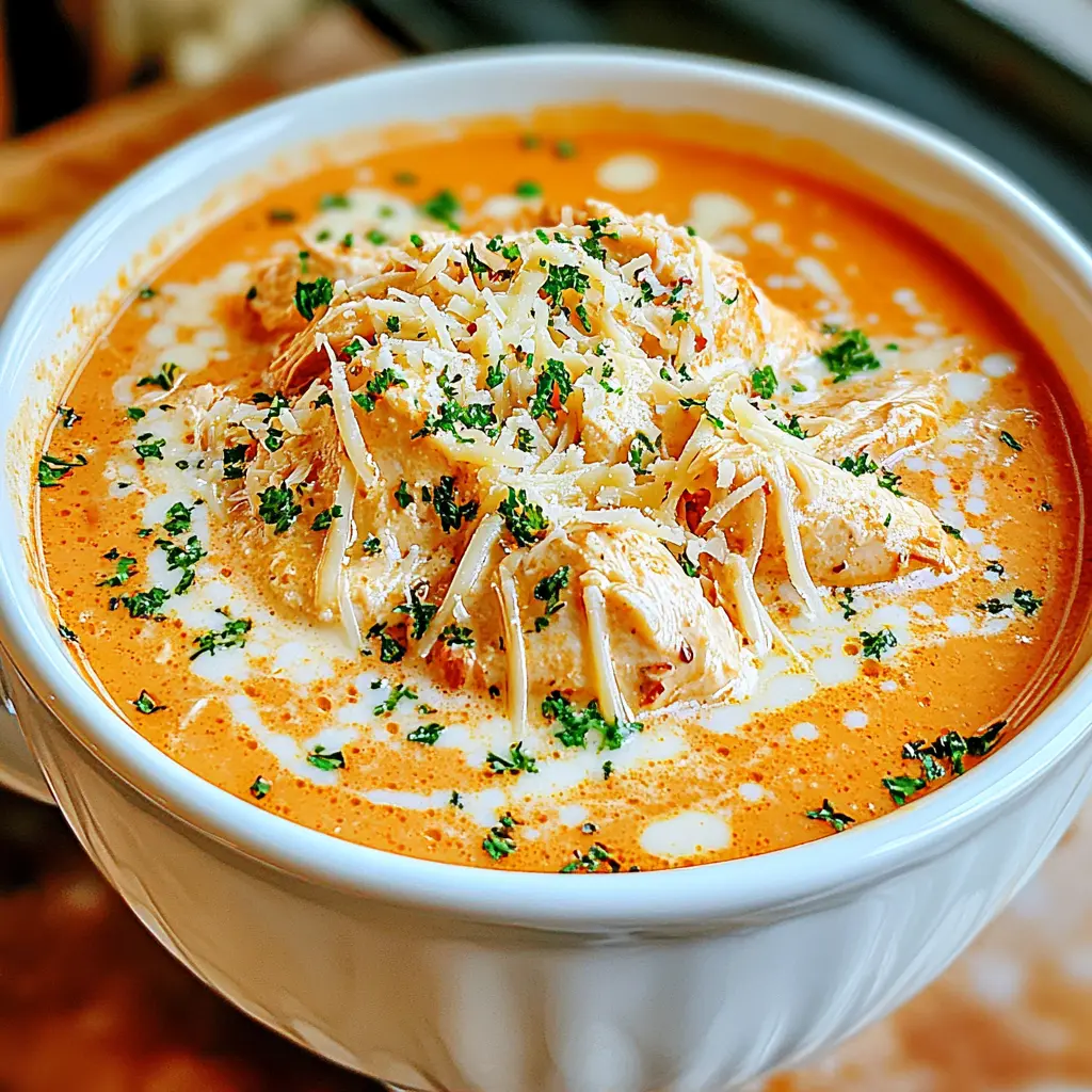 Crock Pot Creamy Chicken Parmesan Soup in a bowl, rich and comforting
