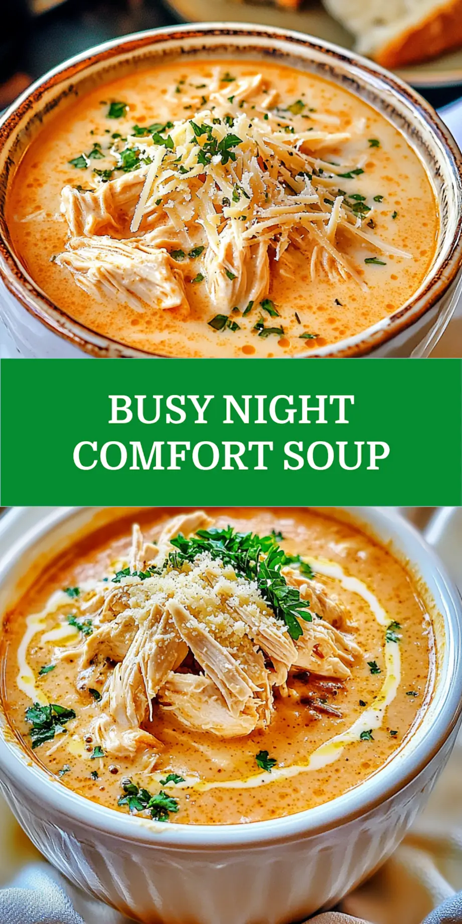 Crock Pot Creamy Chicken Parmesan Soup Pinterest pin image