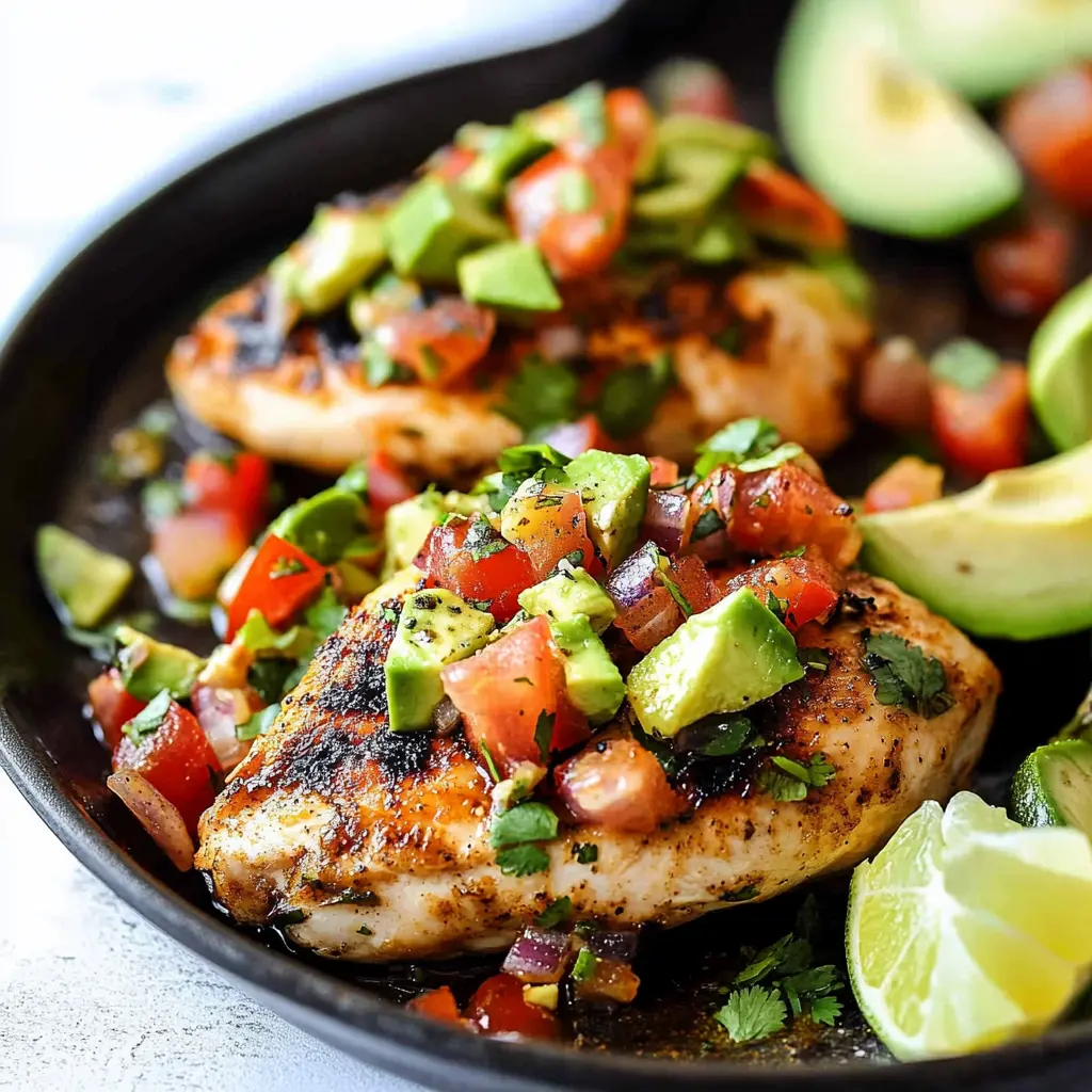 Fiesta lime chicken recipe with avocado centered hero view, clean and uncluttered