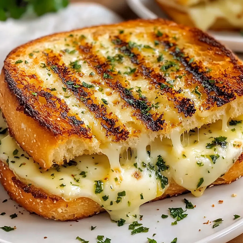 Garlic Bread Grilled Cheese Easy Recipe for Busy Weeknights 6 Garlic bread grilled cheese sandwich with melted cheese and golden crispy edges