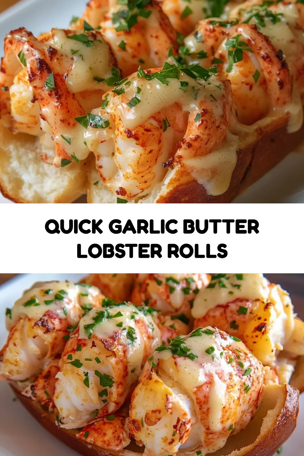 GARLIC BUTTER LOBSTER ROLLS centered hero view, clean and uncluttered