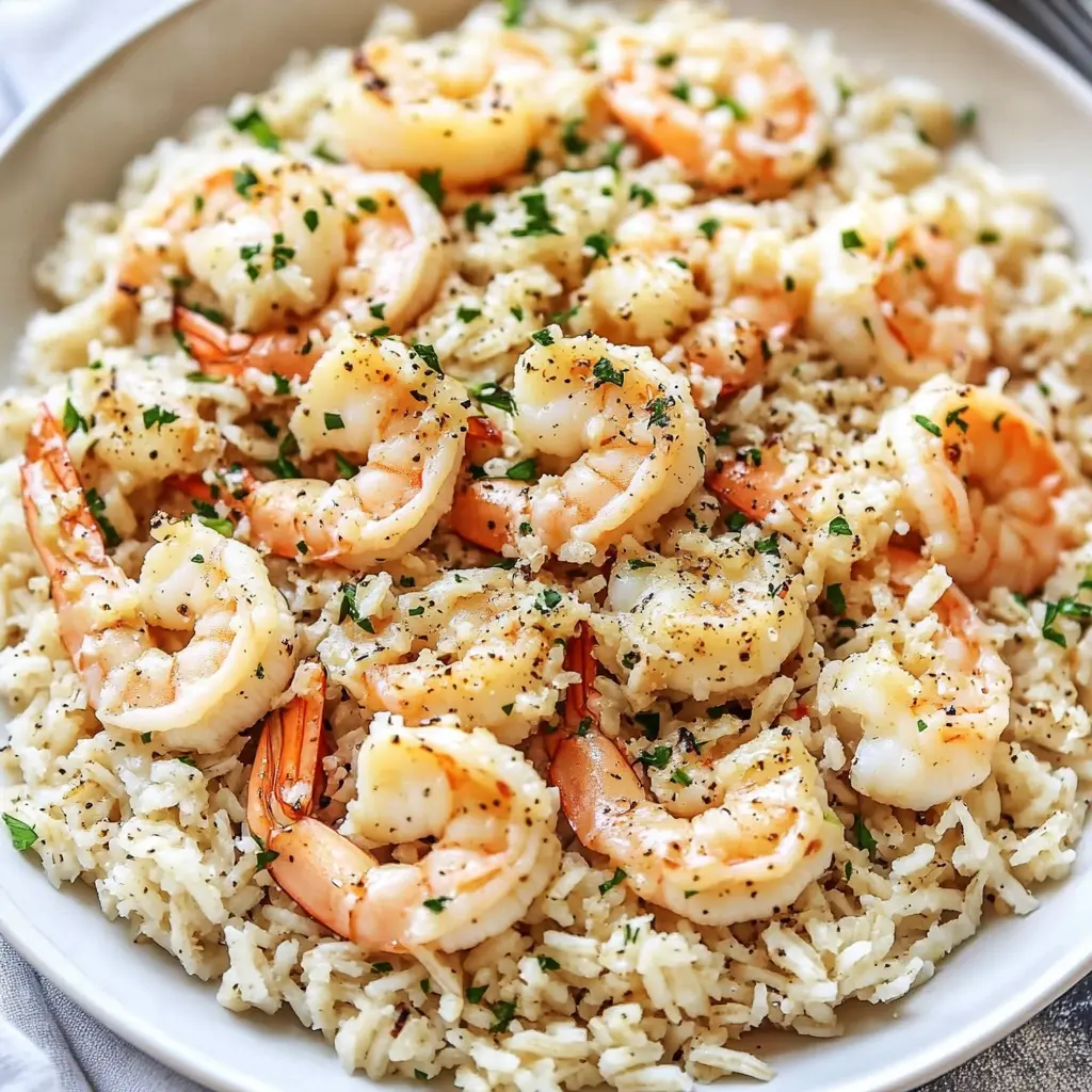 Garlic Butter Shrimp and Rice Easy Weeknight Dinner 6 GARLIC BUTTER SHRIMP AND RICE centered hero view, clean and uncluttered