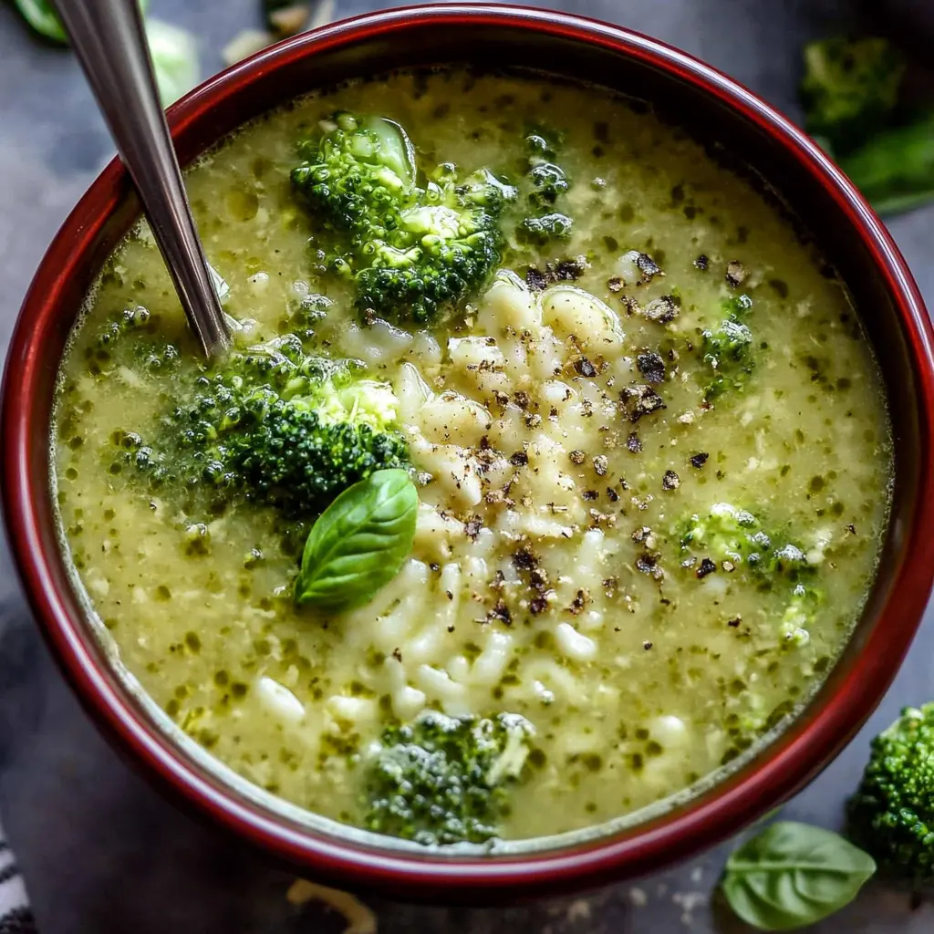 Garlic Italian Broccoli Soup centered hero view, clean and uncluttered