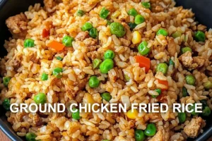 GROUND CHICKEN FRIED RICE centered hero view, clean and uncluttered