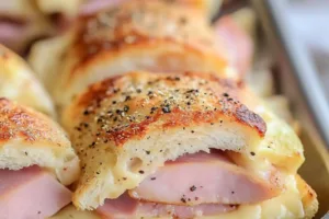 HAM AND CHEESE SLIDERS centered hero view, clean and uncluttered