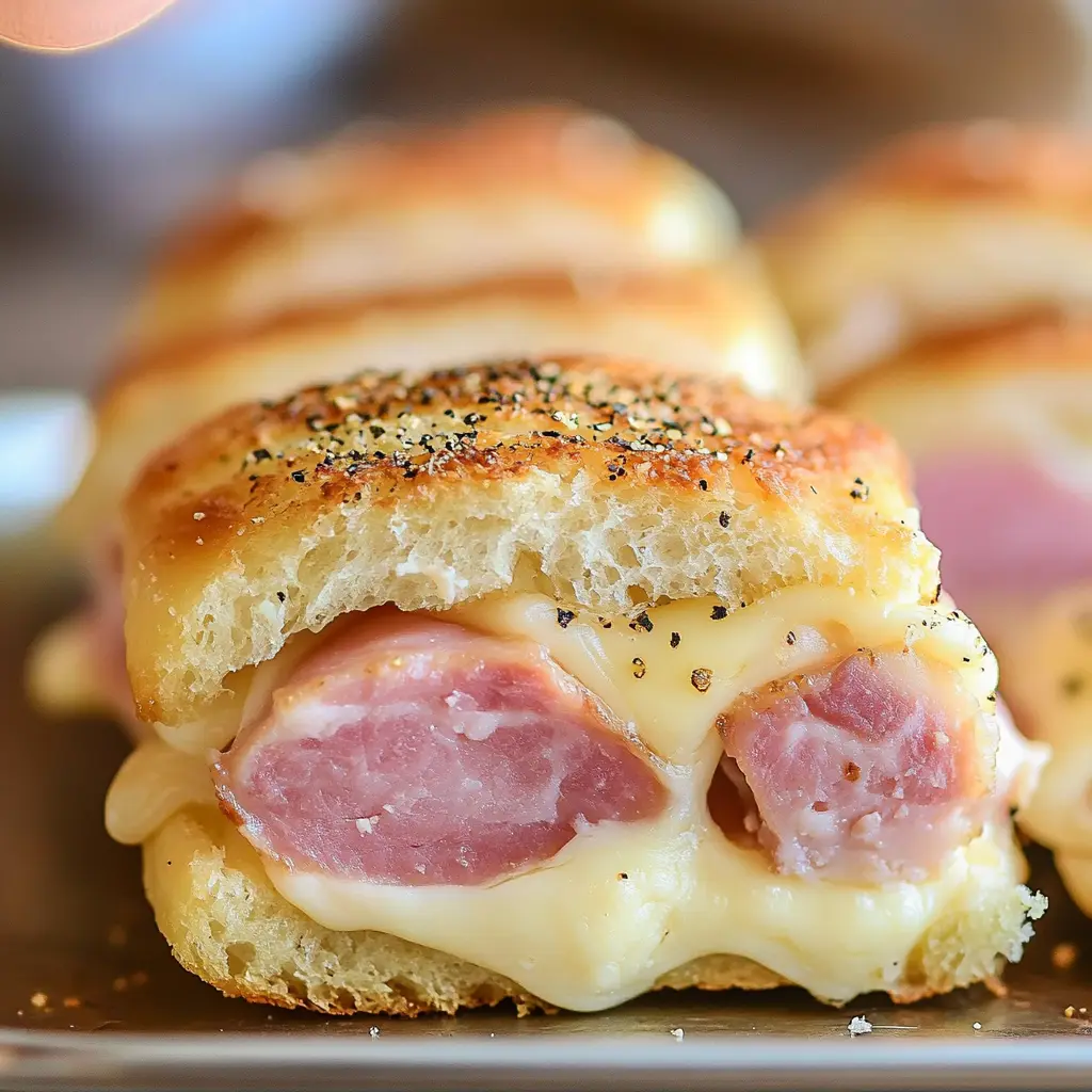 HAM AND CHEESE SLIDERS centered hero view, clean and uncluttered