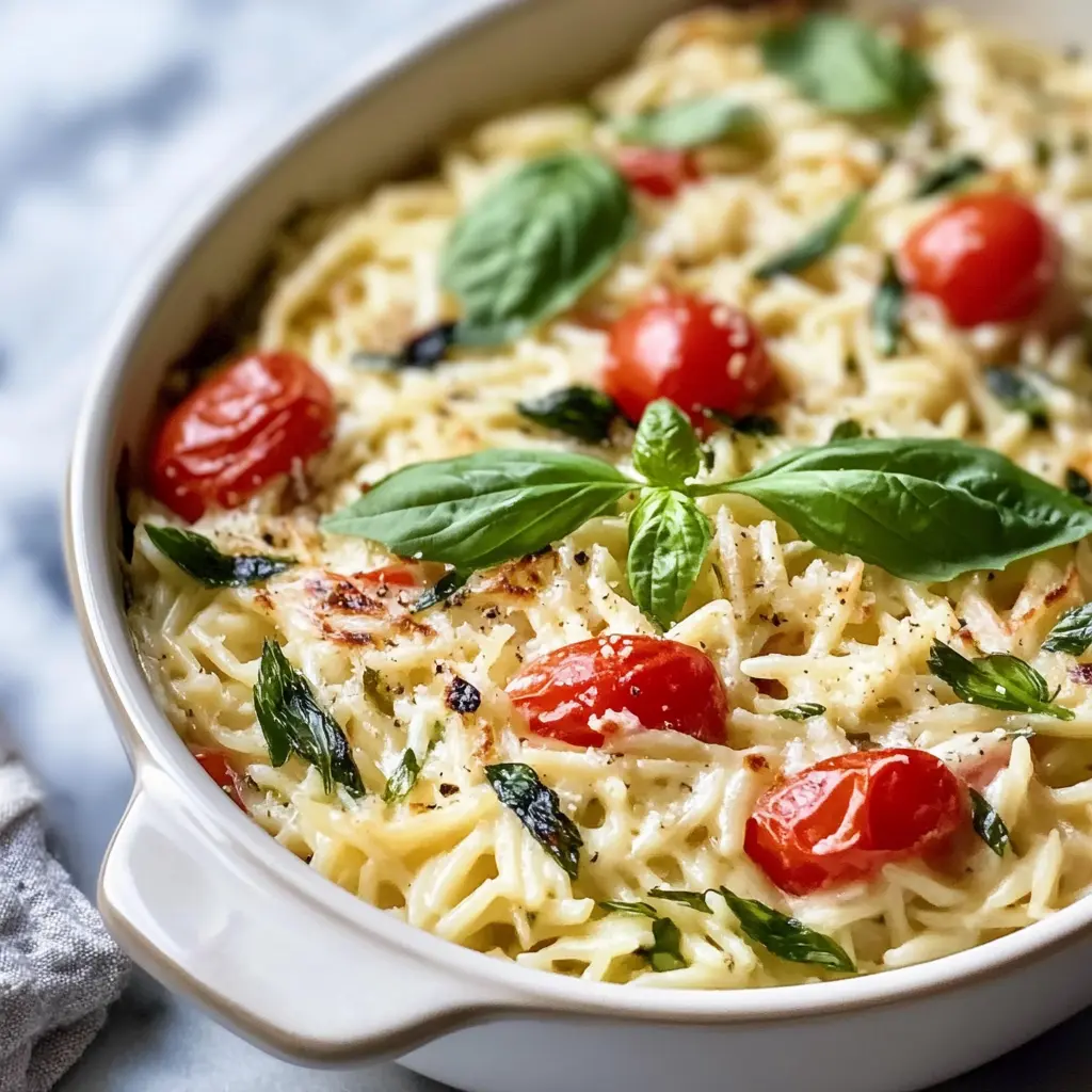 Healthy Baked Feta Orzo Recipe Easy and Delicious 6 HEALTHY BAKED FETA ORZO centered hero view, clean and uncluttered