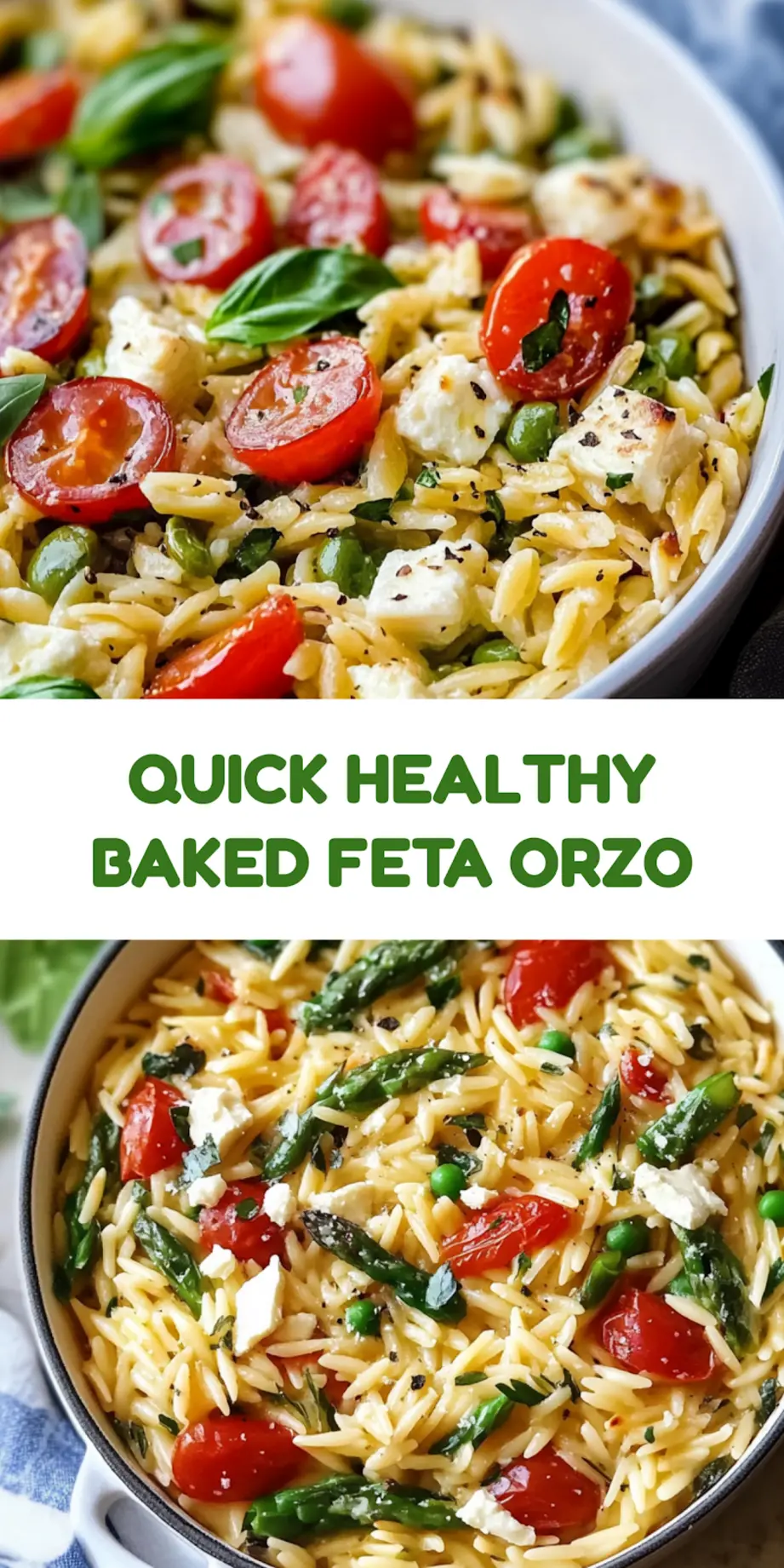 Healthy Baked Feta Orzo Recipe Easy Fresh and Delicious 7 Healthy baked feta orzo pinnable recipe image with roasted vegetables