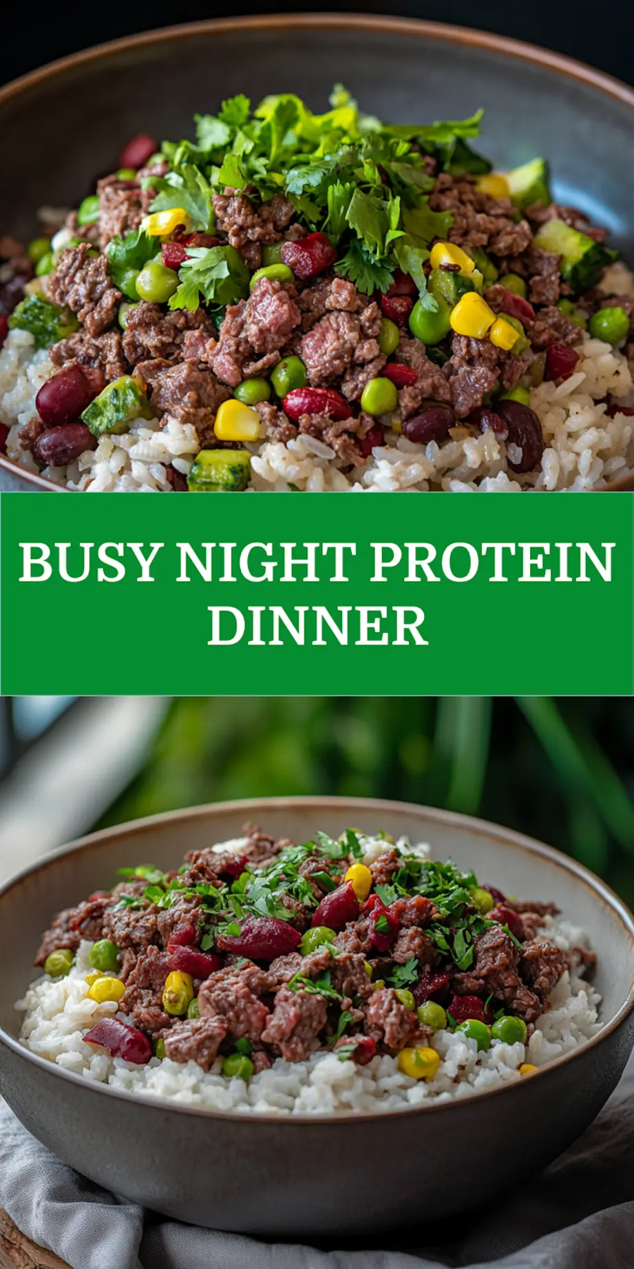High Protein Beef and Rice Bowl Easy Weeknight Dinner 7 HIGH PROTEIN BEEF AND RICE BOWL centered hero view, clean and uncluttered