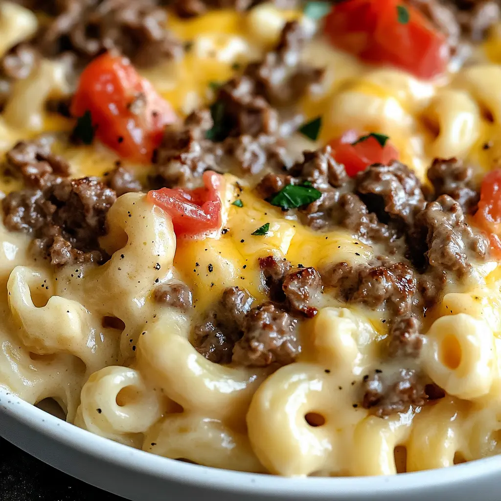 HIGH PROTEIN CREAMY PHILLY CHEESESTEAK MAC centered hero view, clean and uncluttered
