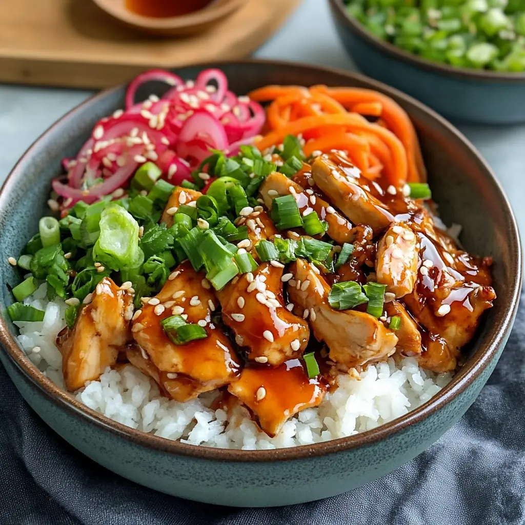 Honey Garlic Chicken Bowls centered hero view, clean and uncluttered