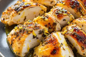 JUICY LEMON CHICKEN THIGHS centered hero view, clean and uncluttered