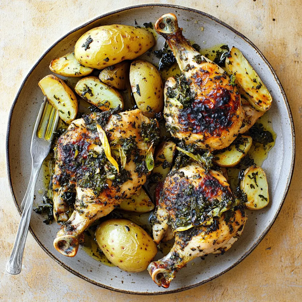 Lemon Herb Chicken with Leeks Potatoes Easy Weeknight Meal 6 Lemon Herb Chicken with Leeks and Potatoes on a serving platter, golden and glistening