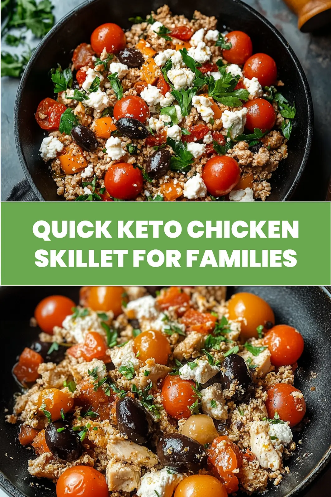 Mediterranean Keto Ground Chicken Skillet centered hero view, clean and uncluttered