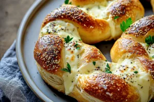 Mozzarella Stuffed Soft Pretzels Easy Weeknight Dinner MOZZARELLA STUFFED SOFT PRETZELS centered hero view, clean and uncluttered