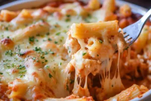 Olive Garden Five Cheese Ziti al Forno Easy Recipe OLIVE GARDEN FIVE CHEESE ZITI AL FORNO centered hero view, clean and uncluttered