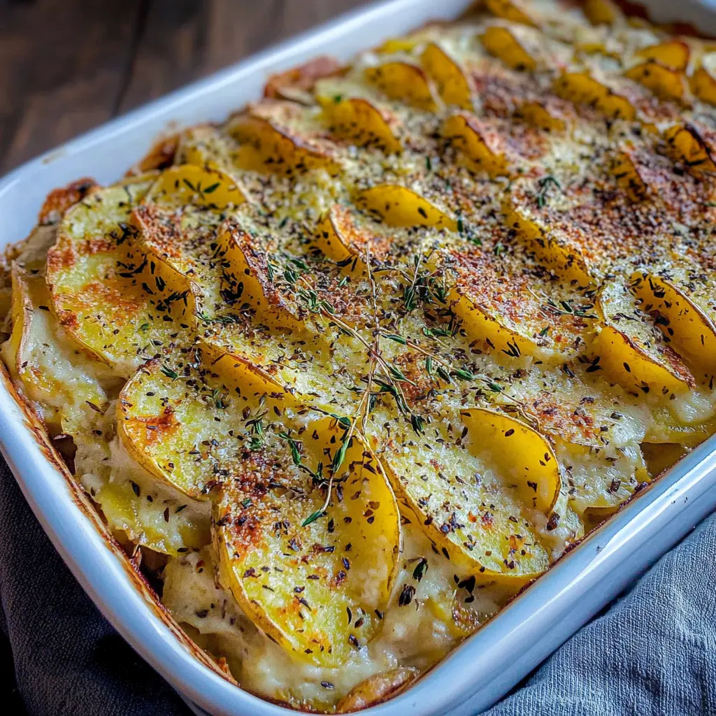 ONE DISH SWEET POTATO CHICKEN GRATIN centered hero view, clean and uncluttered