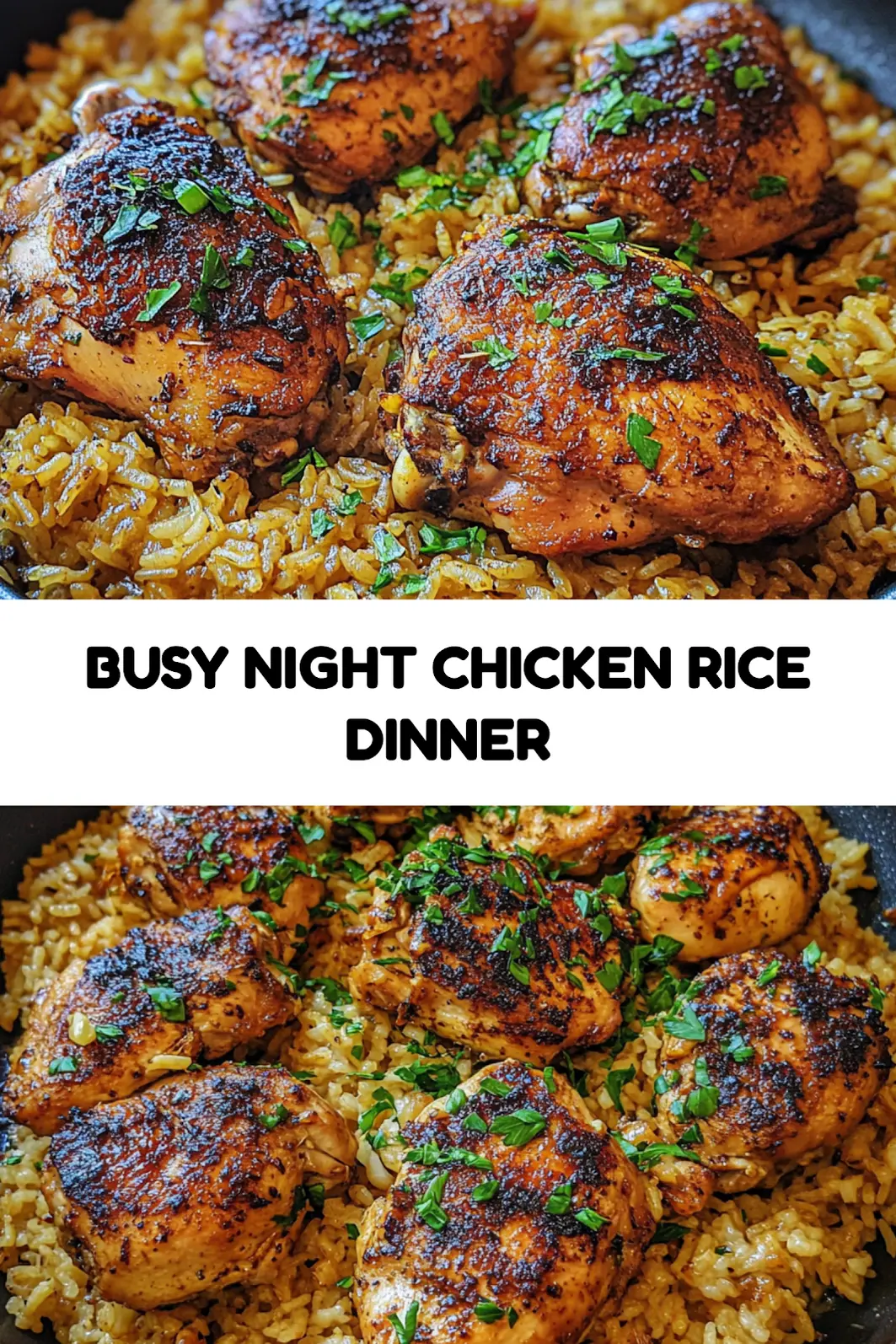 One-pan Chicken and Garlic Rice Easy Weeknight Dinner 7 ONE PAN CHICKEN AND GARLIC RICE centered hero view, clean and uncluttered