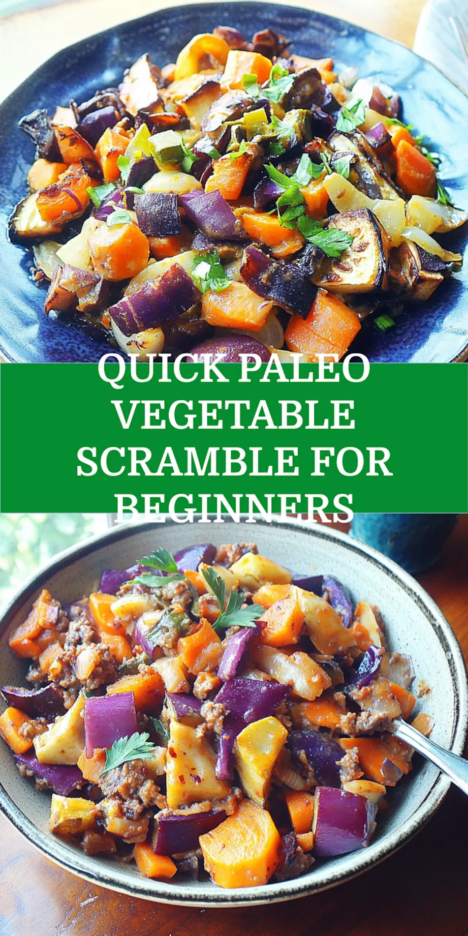 PALEO EASY VEGETABLE SCRAMBLE centered hero view, clean and uncluttered