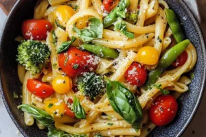 Pasta Primavera Recipe Easy Fresh and Delicious PASTA PRIMAVERA centered hero view, clean and uncluttered