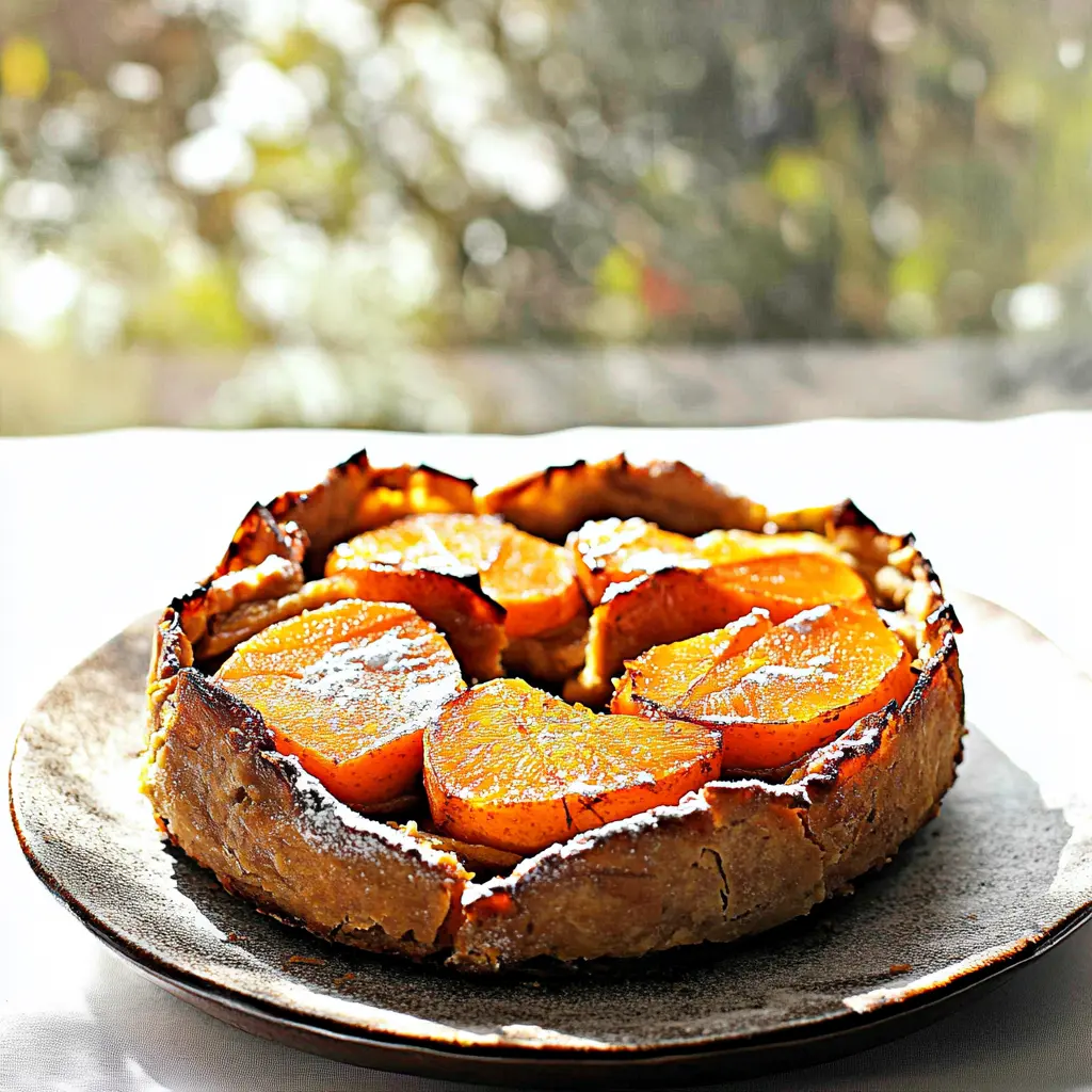 Rustic persimmon galette with golden flaky crust on parchment paper