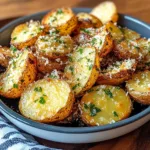 AIR FRYER BAKED GARLIC PARMESAN POTATOES centered hero view, clean and uncluttered